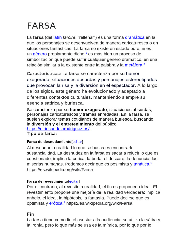 Características y Tipos de la Farsa Teatral | PDF