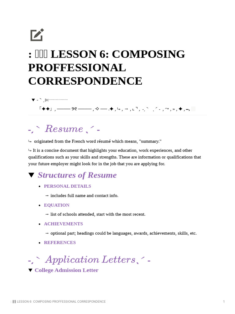 Lesson 6 Composing Professional Correspondence | PDF | Memorandum | Résumé