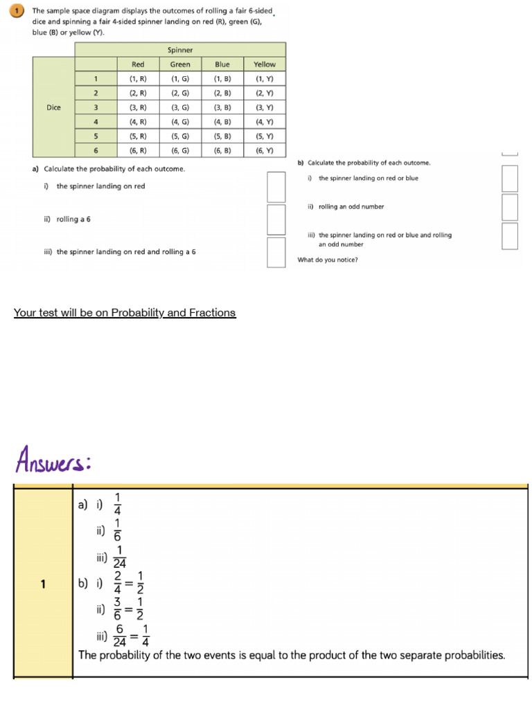 Probability and Fractions Test Guide | PDF | Probability | Probability ...