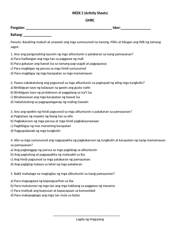 WEEK 2 Quiz Quarter 4 | PDF