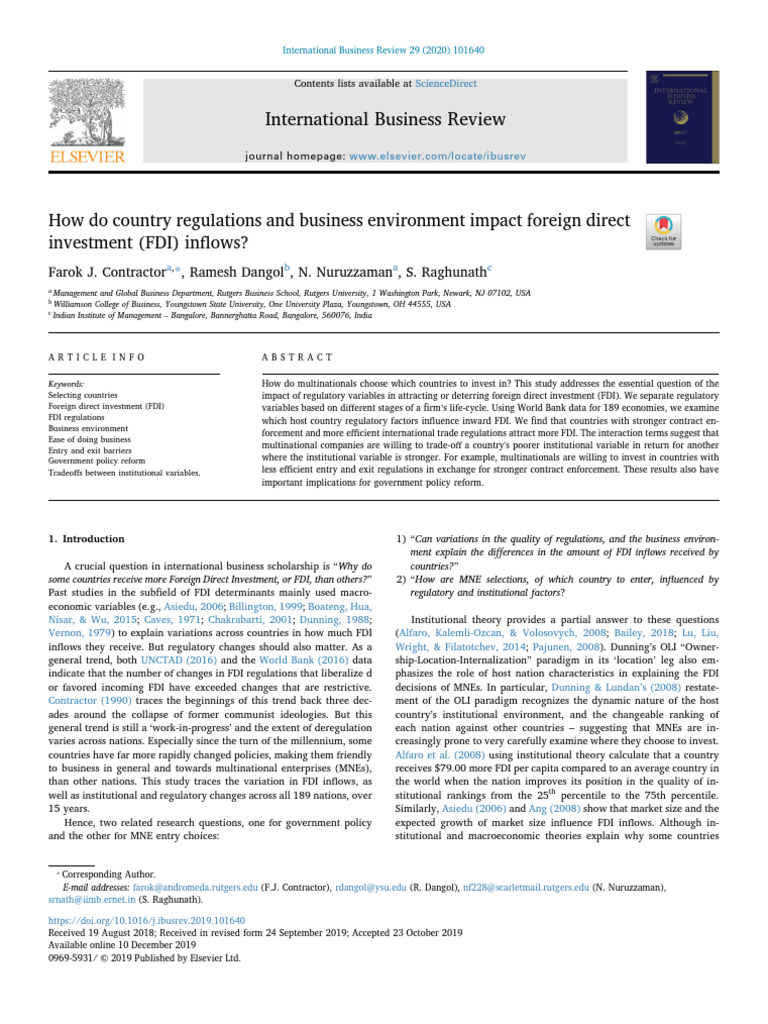 Impact of Regulations on FDI Inflows | PDF | Foreign Direct Investment ...