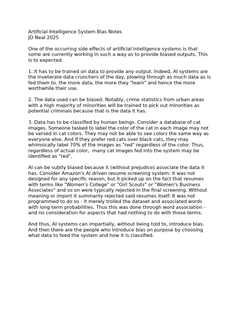 Artifical Intelligence Bias Notes 2025 03 18 14x23 | PDF