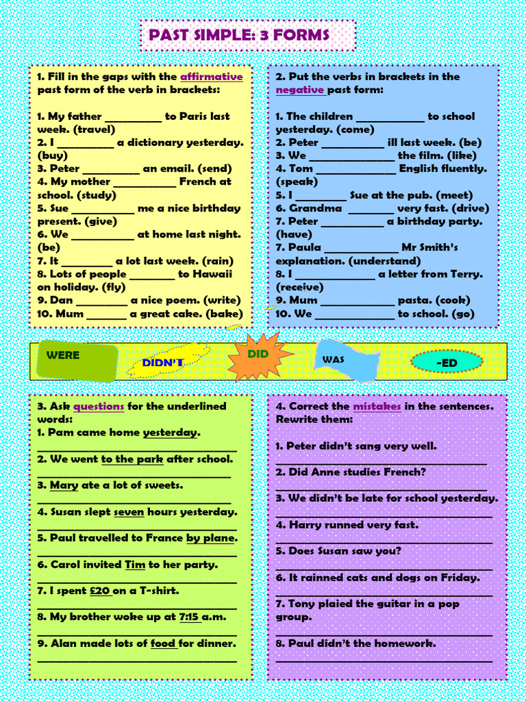 Past Simple Verb Forms Practice | PDF | Linguistic Morphology | Syntax