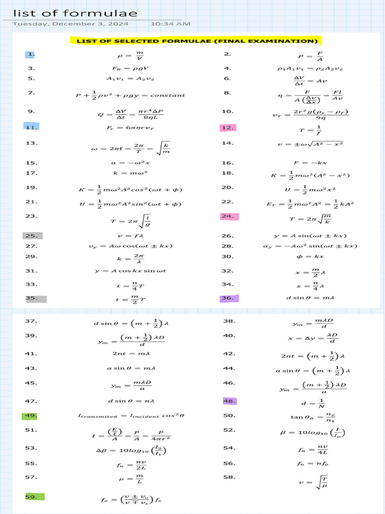 LIST OF PHYSICS FORMULAE | PDF
