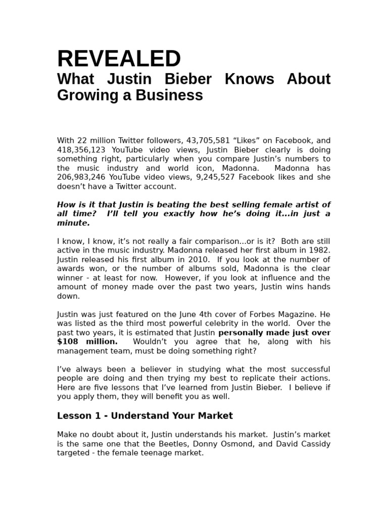 Justin Bieber's Business Growth Secrets | PDF | Search Engine ...