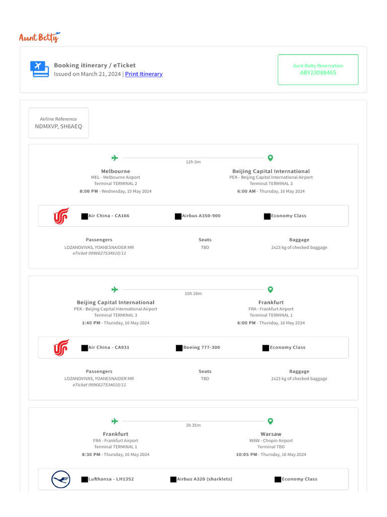 Booking itinerary pdf aviation transport