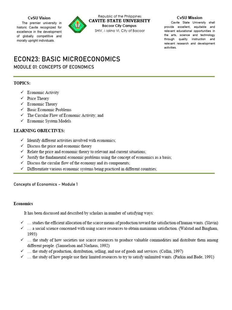 Econ23 Module 01 Concepts Of Economics Basic Microeconomics Pdf