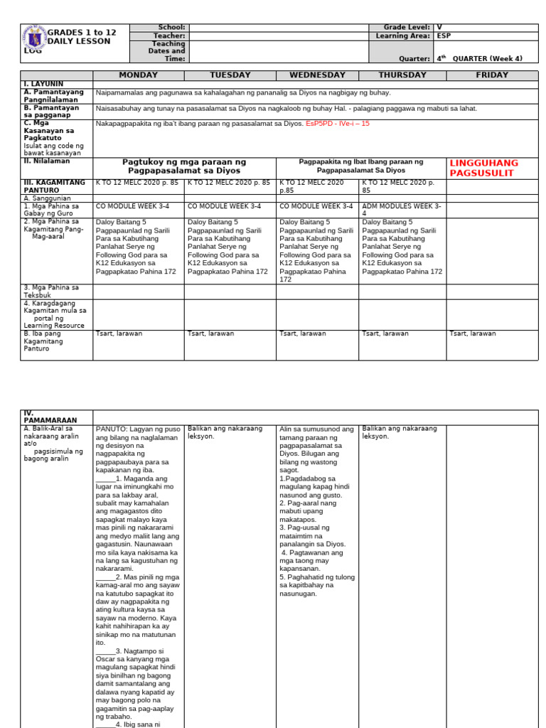 Esp 5 - DLL - Week 4 - Q4 | PDF