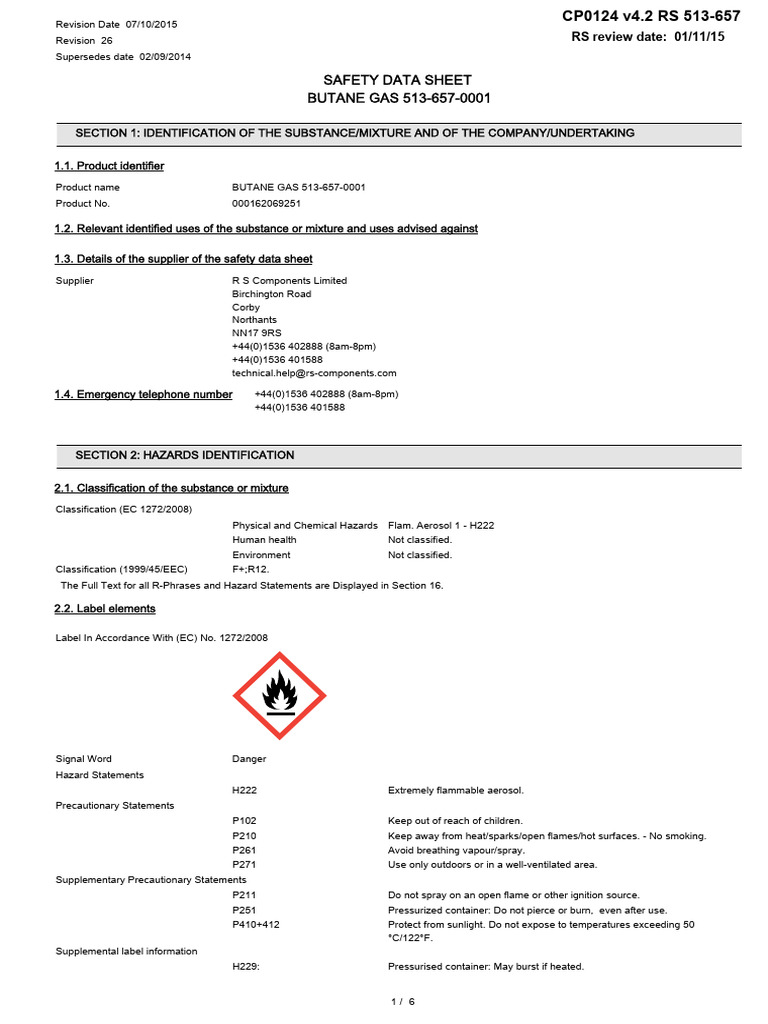 Butane Gas Safety Data Sheet | PDF | Firefighting | Carbon Dioxide