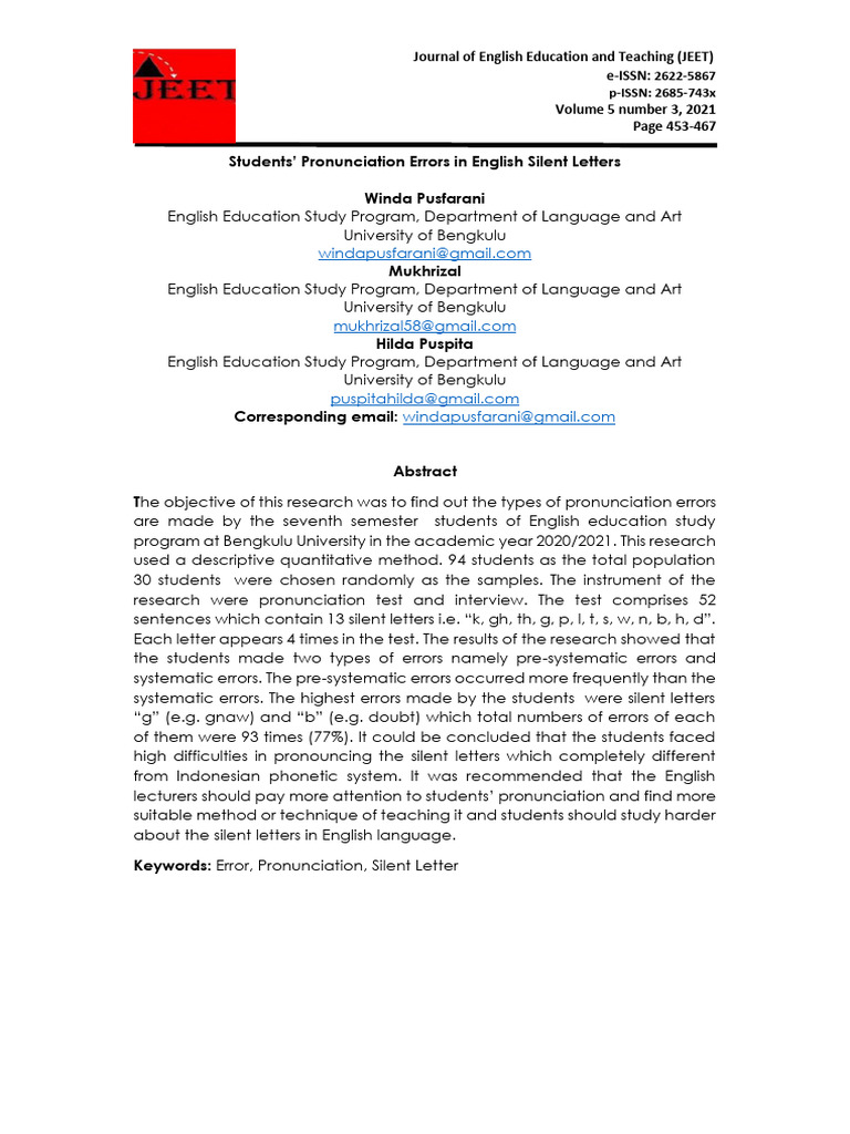 Students Pronunciation Errors in English | PDF | English Language ...