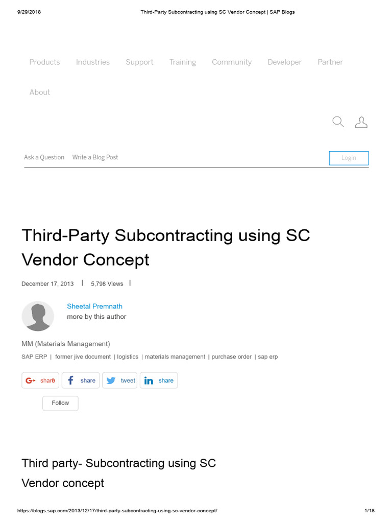 Third-Party Subcontracting Using SC Vendor Concept - SAP Blogs | PDF ...