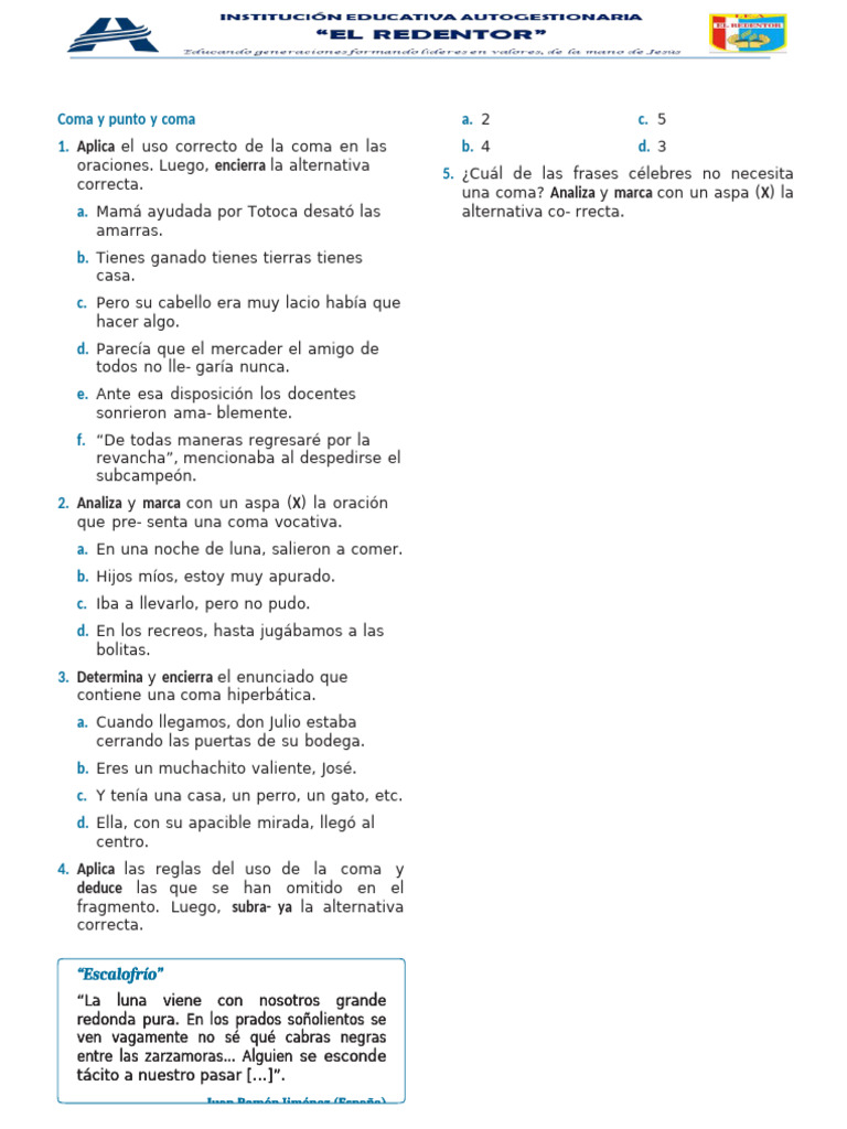 Uso de la Coma y Punto y Coma | PDF | Gramática | Mecánica del lenguaje