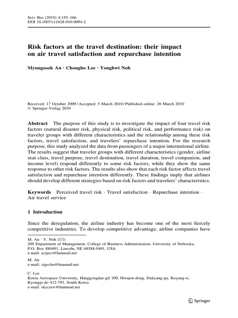 Impact of Travel Risks on Satisfaction | PDF | Risk | Customer Satisfaction