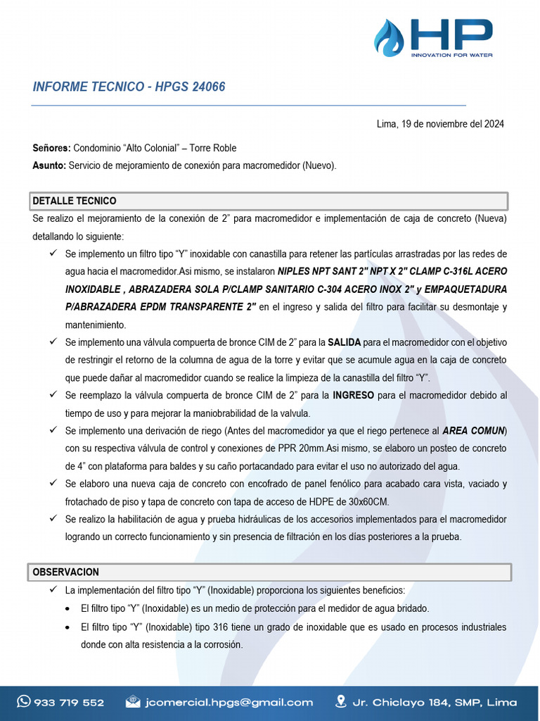 Informe HPGS 24066 Cond Alto Colonial Torre Roble Macromedidor | PDF ...