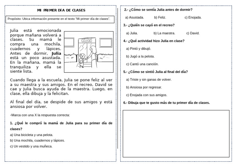 Com. Mi Primer Dia de Clases Ficha | PDF