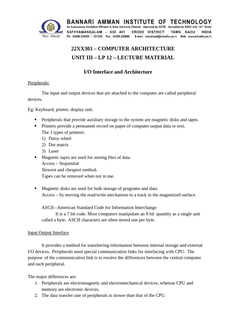 I/O Interface in Computer Architecture | PDF | Input/Output | Computer ...