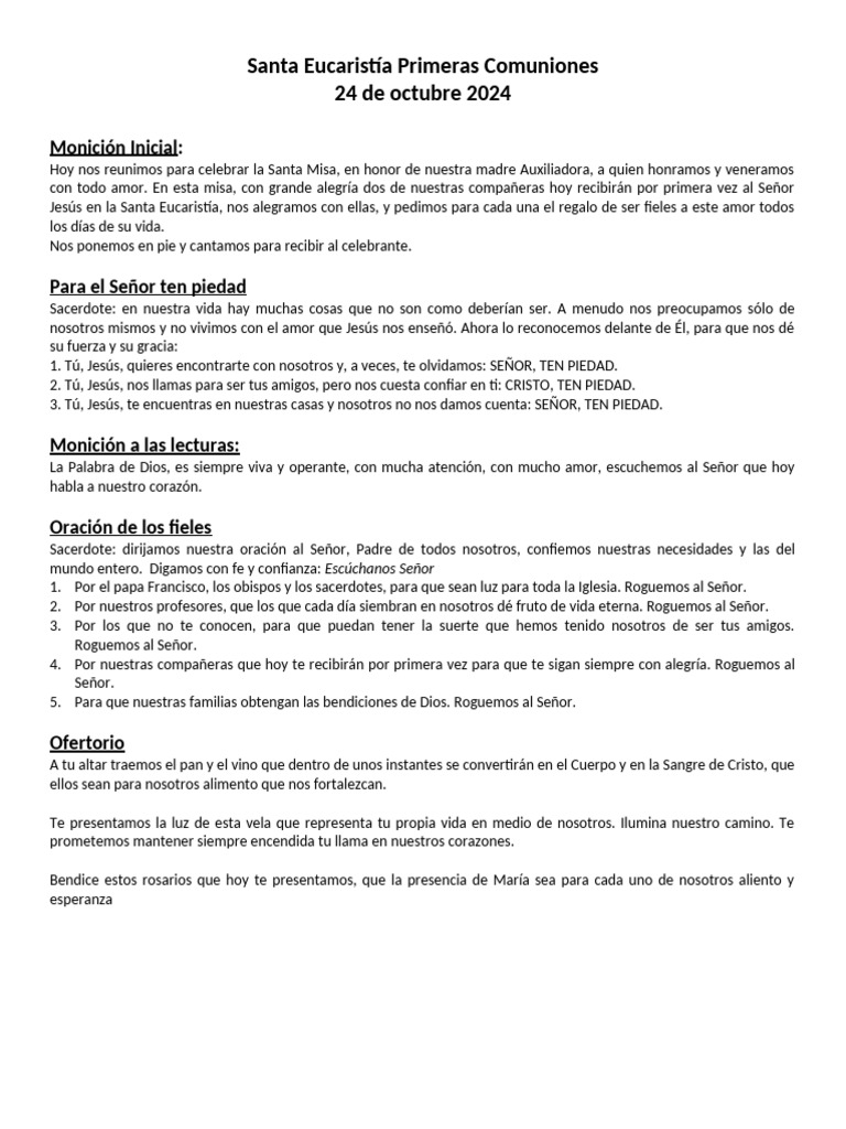 Primeras Comuniones en la Eucaristía | PDF | eucaristía | Creencia y ...