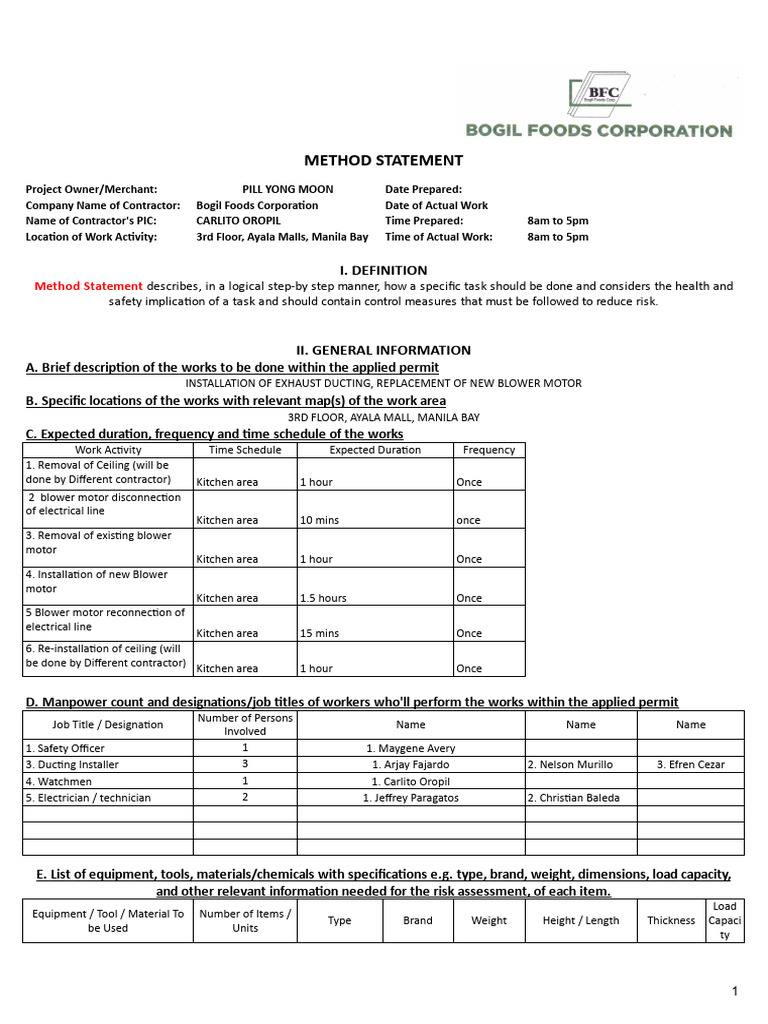 Method Statement Blower Motor | PDF | Rivet | Screw