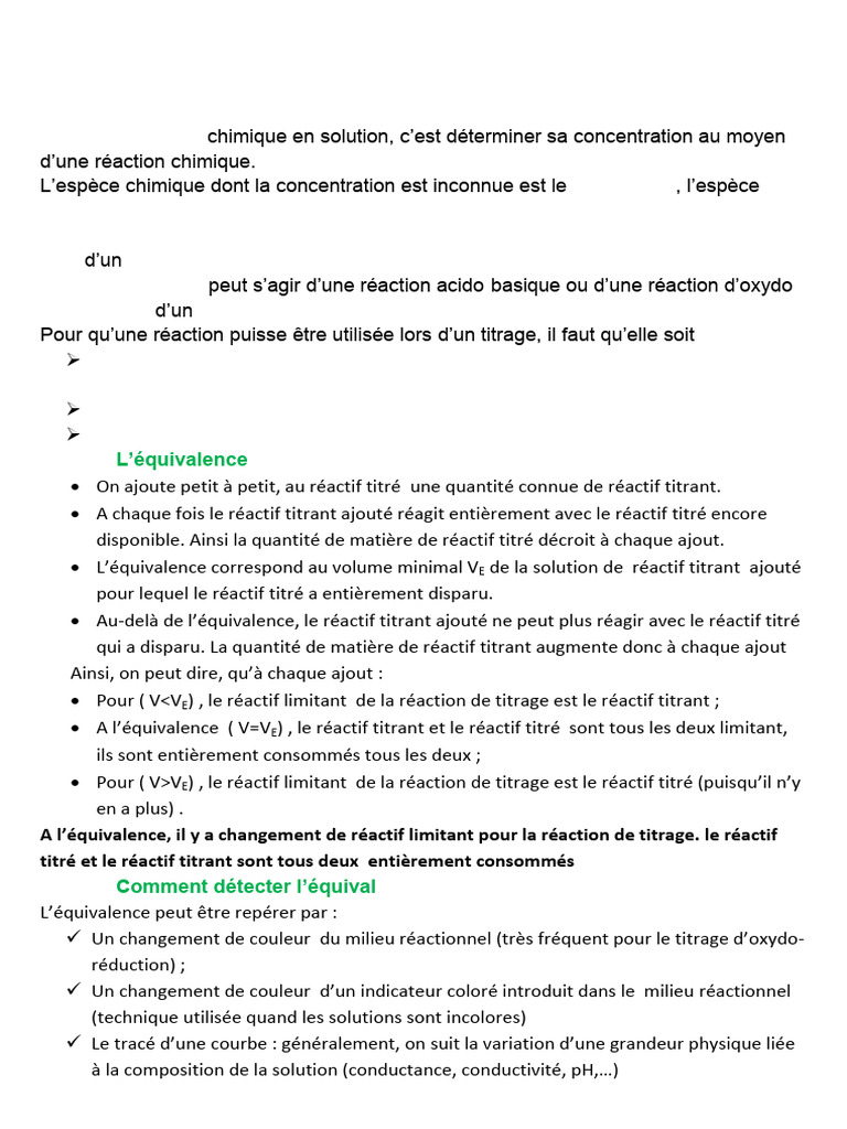 Définition et principes du dosage chimique | PDF | Titrage | Chimie