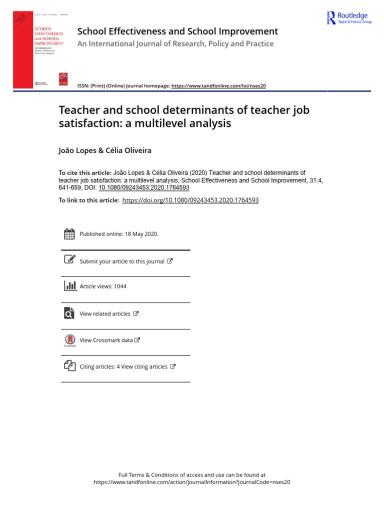 Teacher Job Satisfaction Determinants | PDF | Job Satisfaction ...