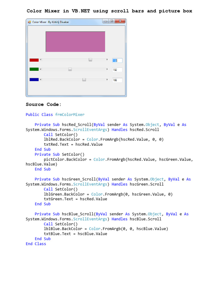 VB.NET Color Mixer with Scroll Bars | PDF