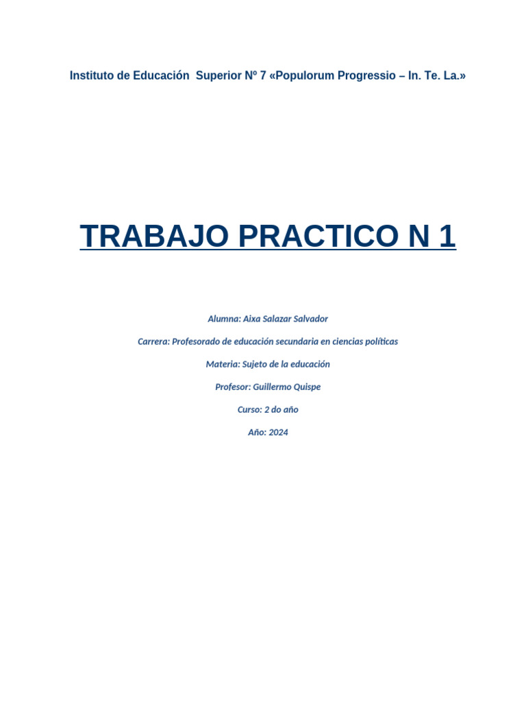 TP1 SUJETO DE LA EDUCACION Por Aixa Salazar Salvador | PDF ...
