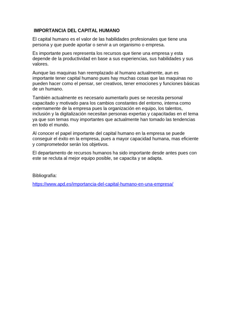 Importancia del Capital Humano en Empresas | PDF