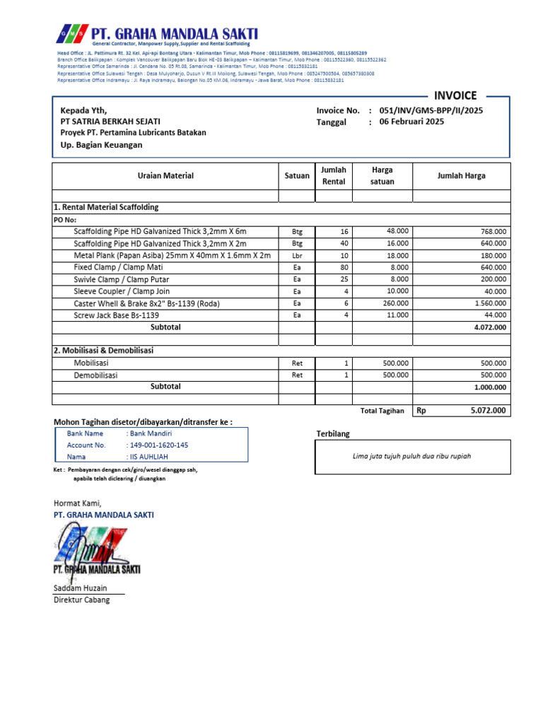 Invoice Material Scaffolding GMS 2025 | PDF