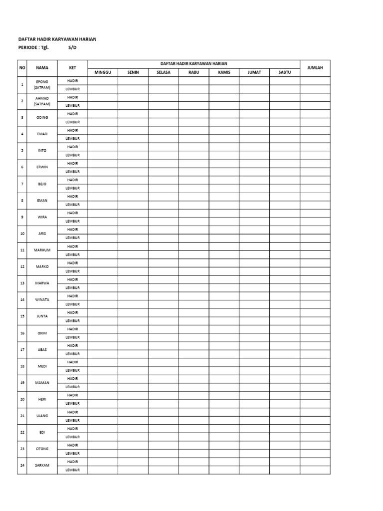 Daftar Hadir Pekerja Harian | PDF