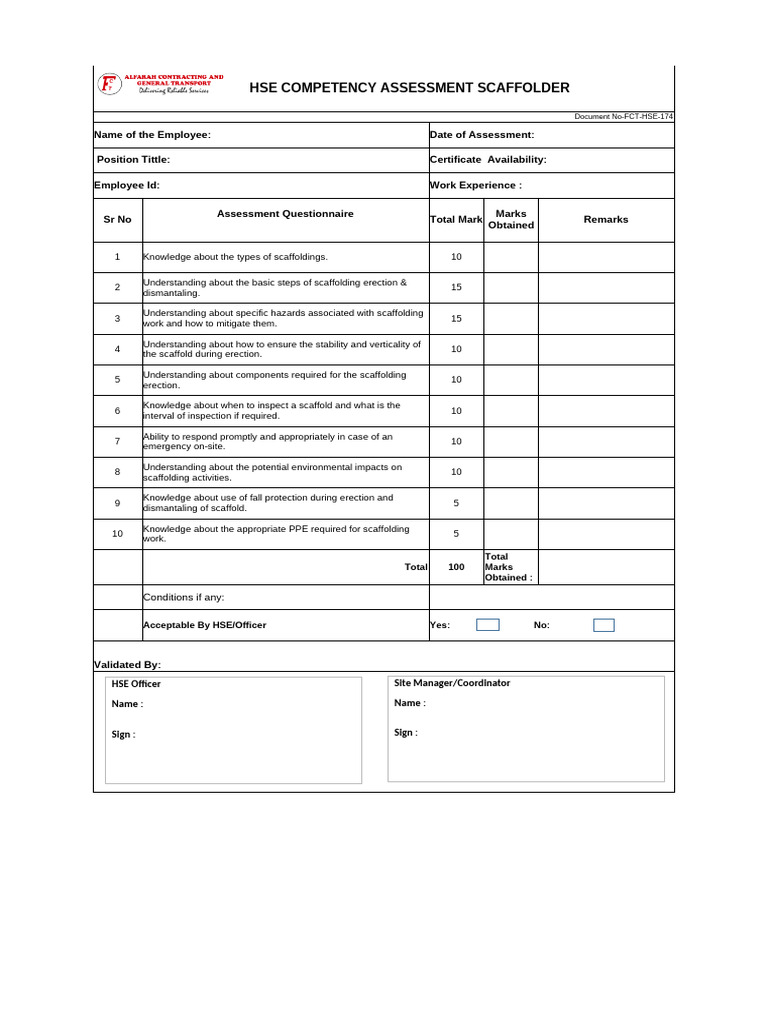 HSE Scaffolder Competency Assessment | PDF | Safety