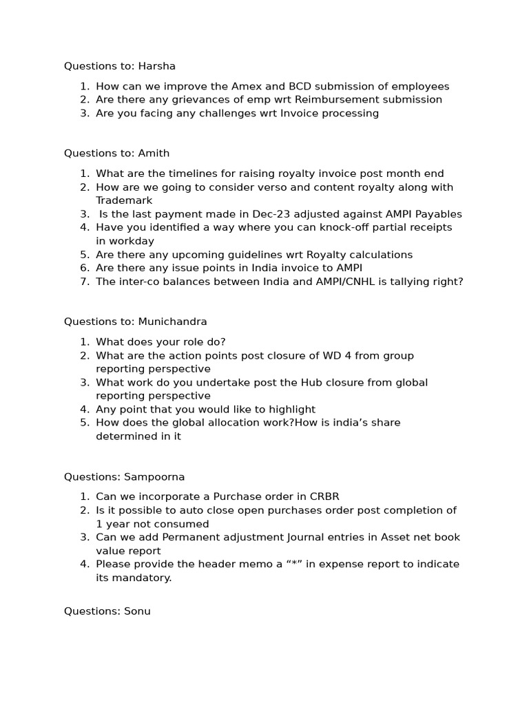 Questions To Hub Team | PDF