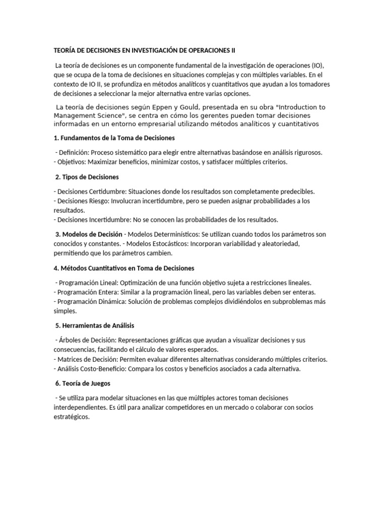 Teoría de Decisiones en IO II: Métodos y Aplicaciones | PDF | Toma de ...
