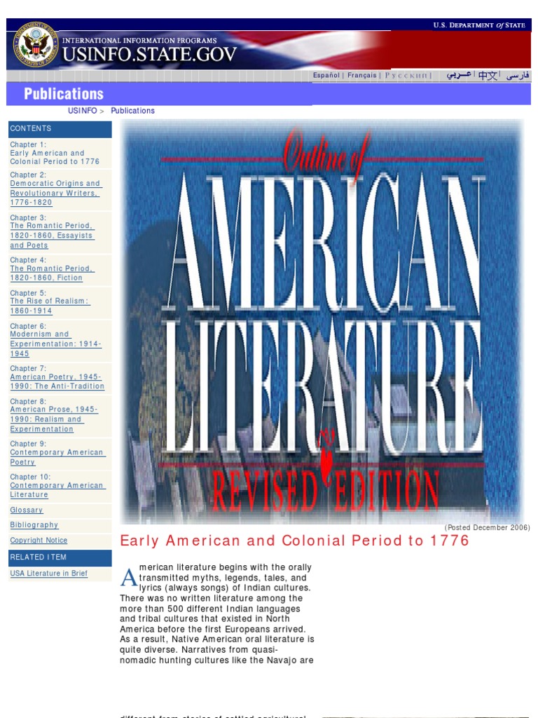 Outline Of Us Literature Benjamin Franklin Puritans - 