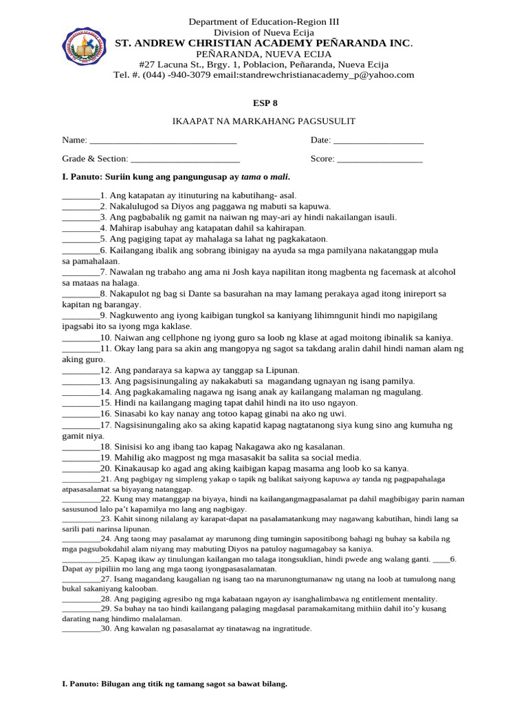 ESP 8 4th Quarter | PDF