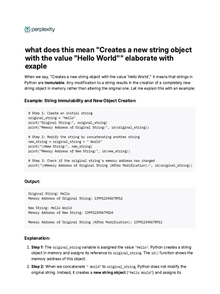 What Does This Mean - Creates A New String Object W | PDF
