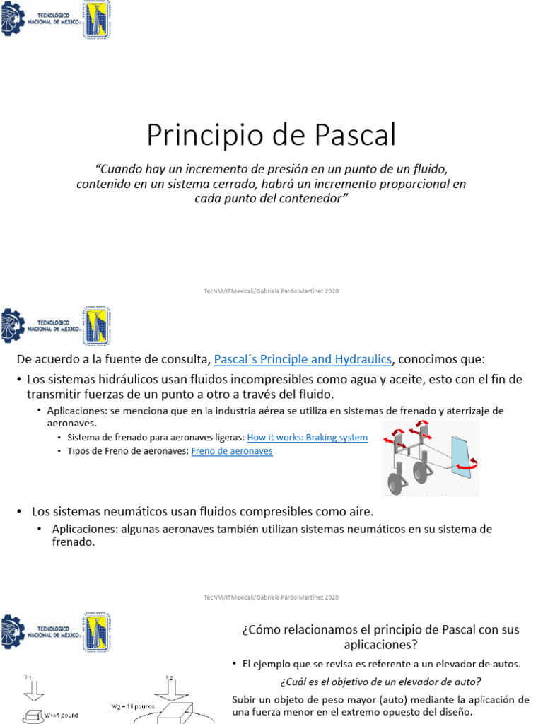 Aplicaciones del Principio de Pascal en Hidráulica | PDF | Ingeniería ...