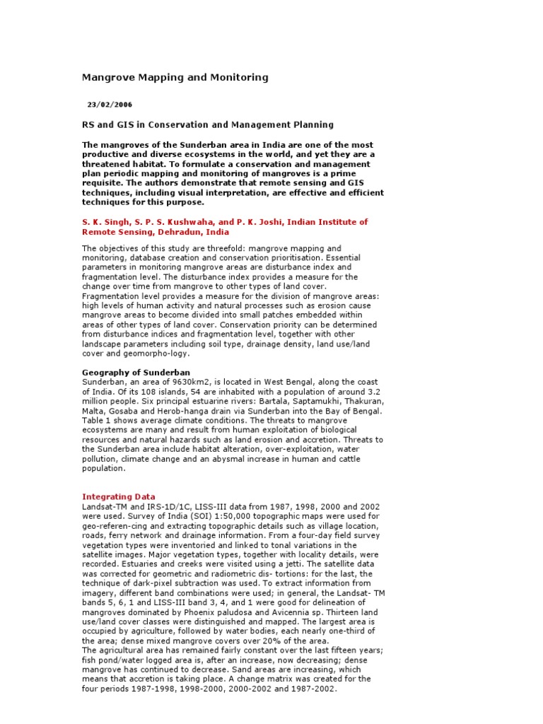 Mangrove Mapping and Monitoring | PDF | Conservation Biology | Mangrove