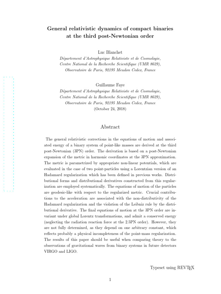 General Relativistic Dynamics of Compact Binaries at The Third Post ...