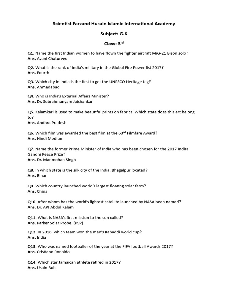 Class 3 GK Ques | PDF