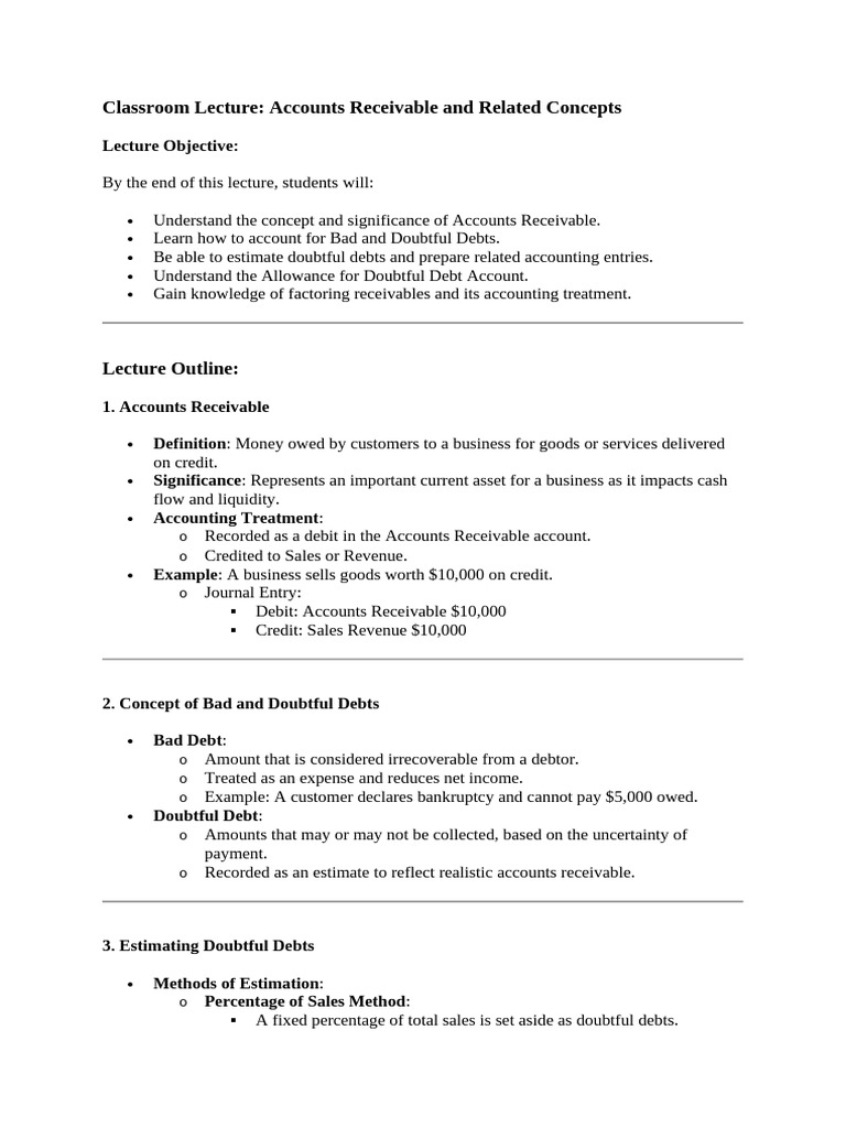 Lecture No. 1 Accounting For Bad Debts | PDF | Debits And Credits | Bad ...