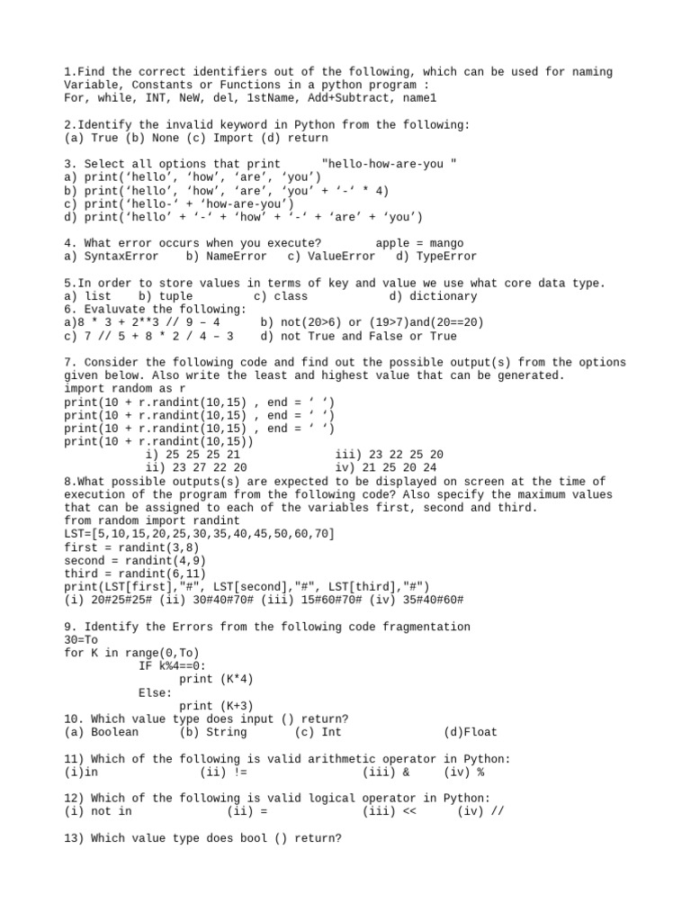 1.find The Correct Identifiers Out | PDF | Data Type | Python ...