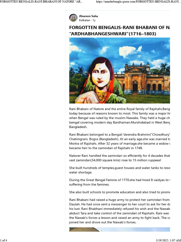 Rani Bhabani: Legacy of Natore | PDF | Bengal | South Asia