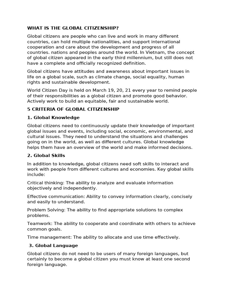 What Is The Global Citizenship | PDF | Citizenship | Knowledge