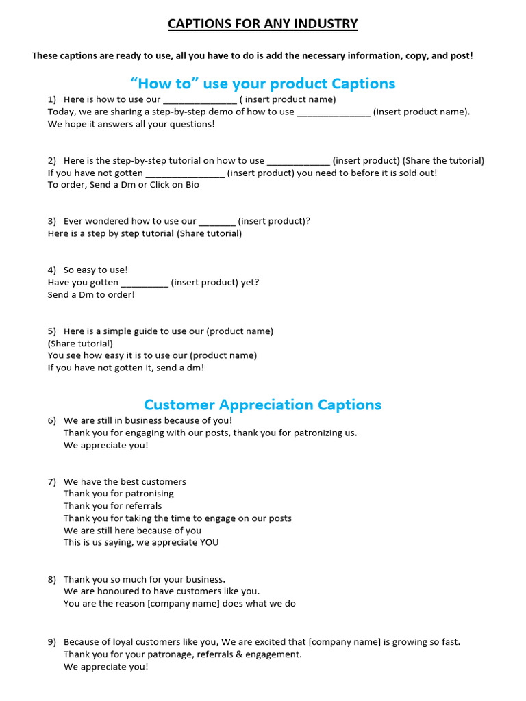 Ready-to-Use Captions for Businesses | PDF | Scarf | Fashion