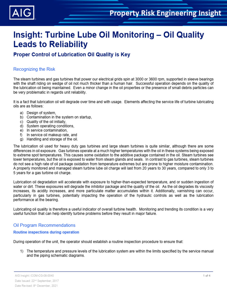 Property Risk Engineering Insight - Turbine Lube Oil Monitoring - Oil ...