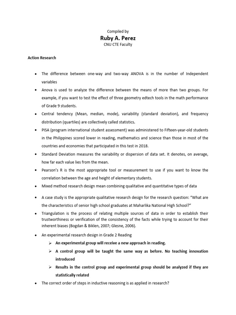 Compiled Notes in Action Research | PDF | Scientific Method | Statistics