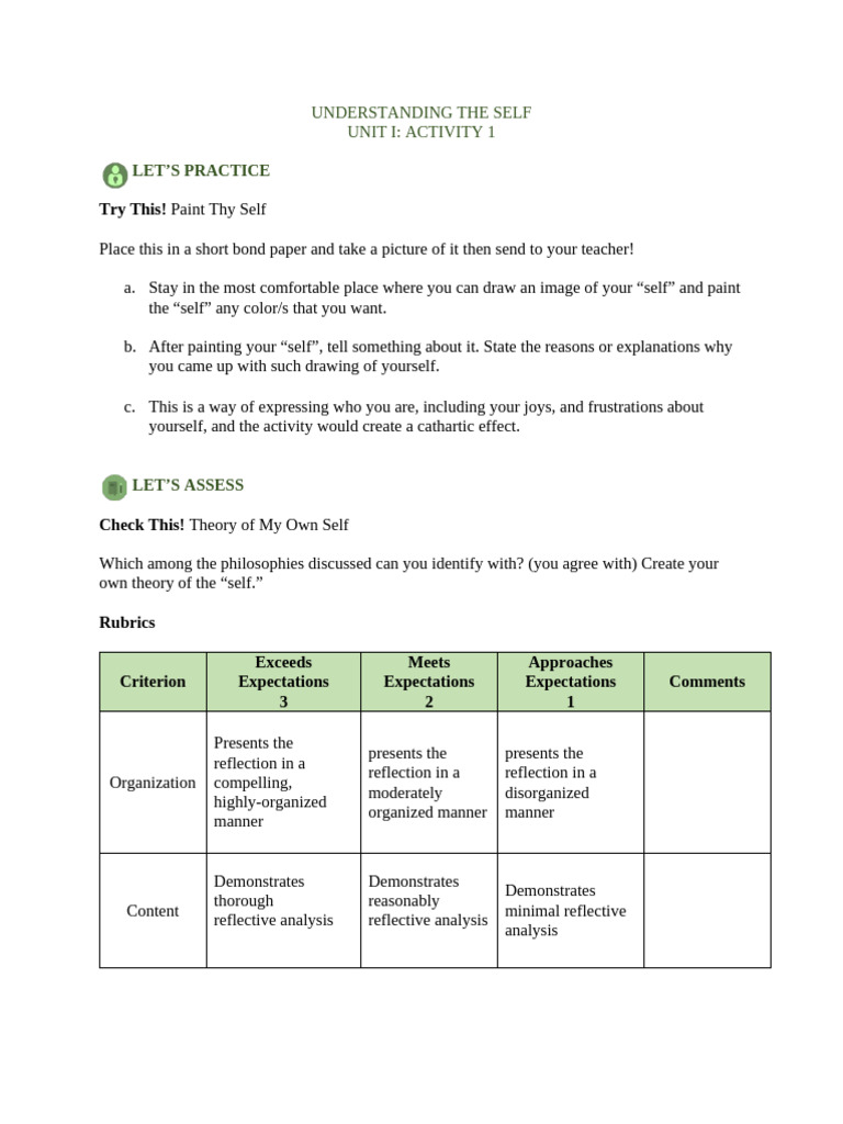 Self-Reflection Art Activity Guide | PDF