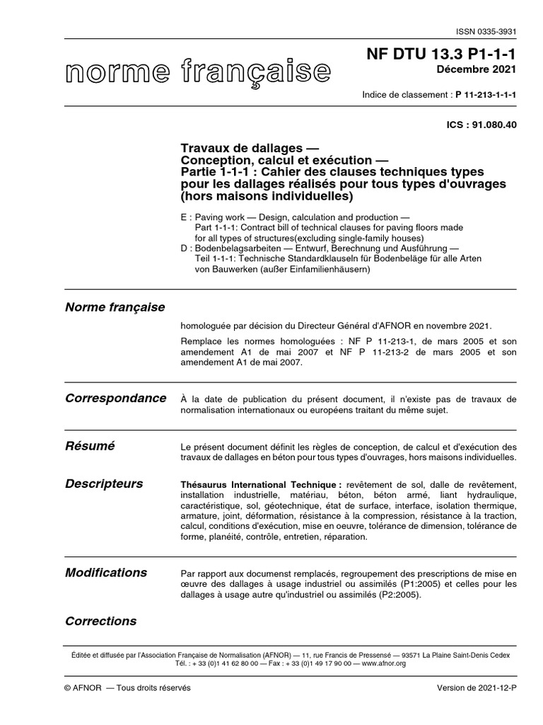 Norme NF DTU 13.3 pour Dallages | PDF | Béton | Code de la construction ...