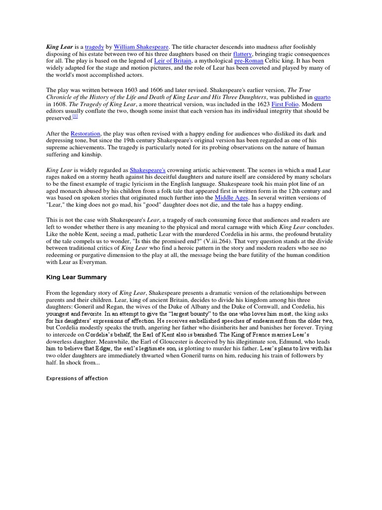 King Lear: A Tragic Exploration | PDF | King Lear | William Shakespeare