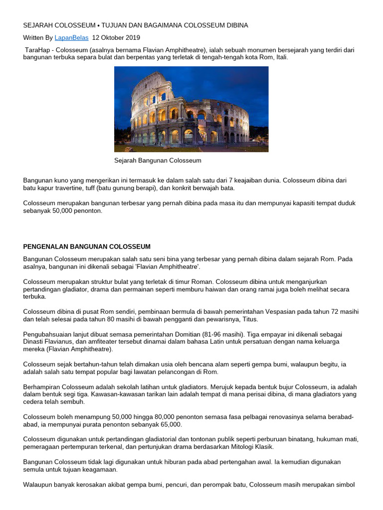 Sejarah dan Fungsi Colosseum Rom | PDF